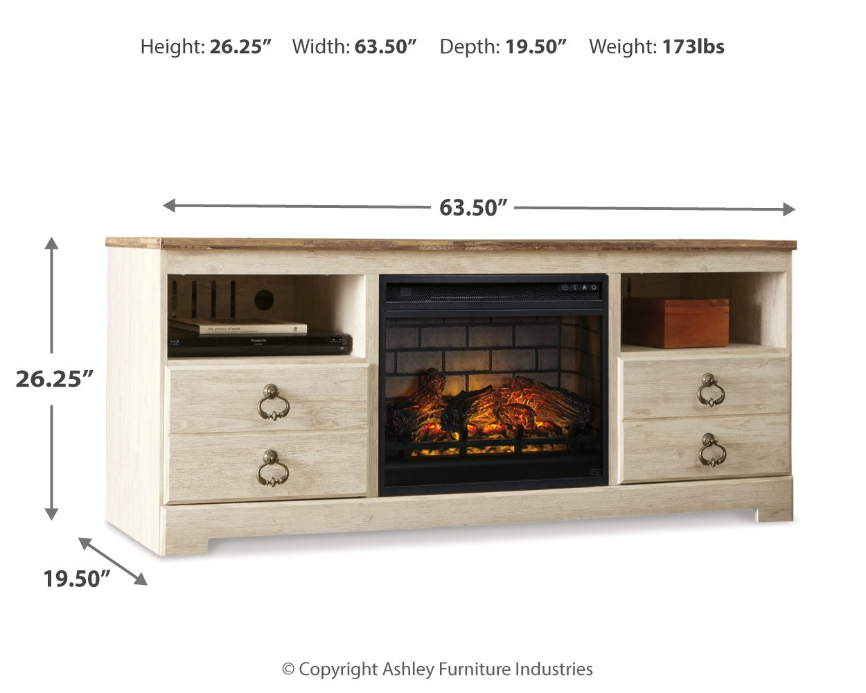 Willowton 64" TV Stand with Electric Fireplace