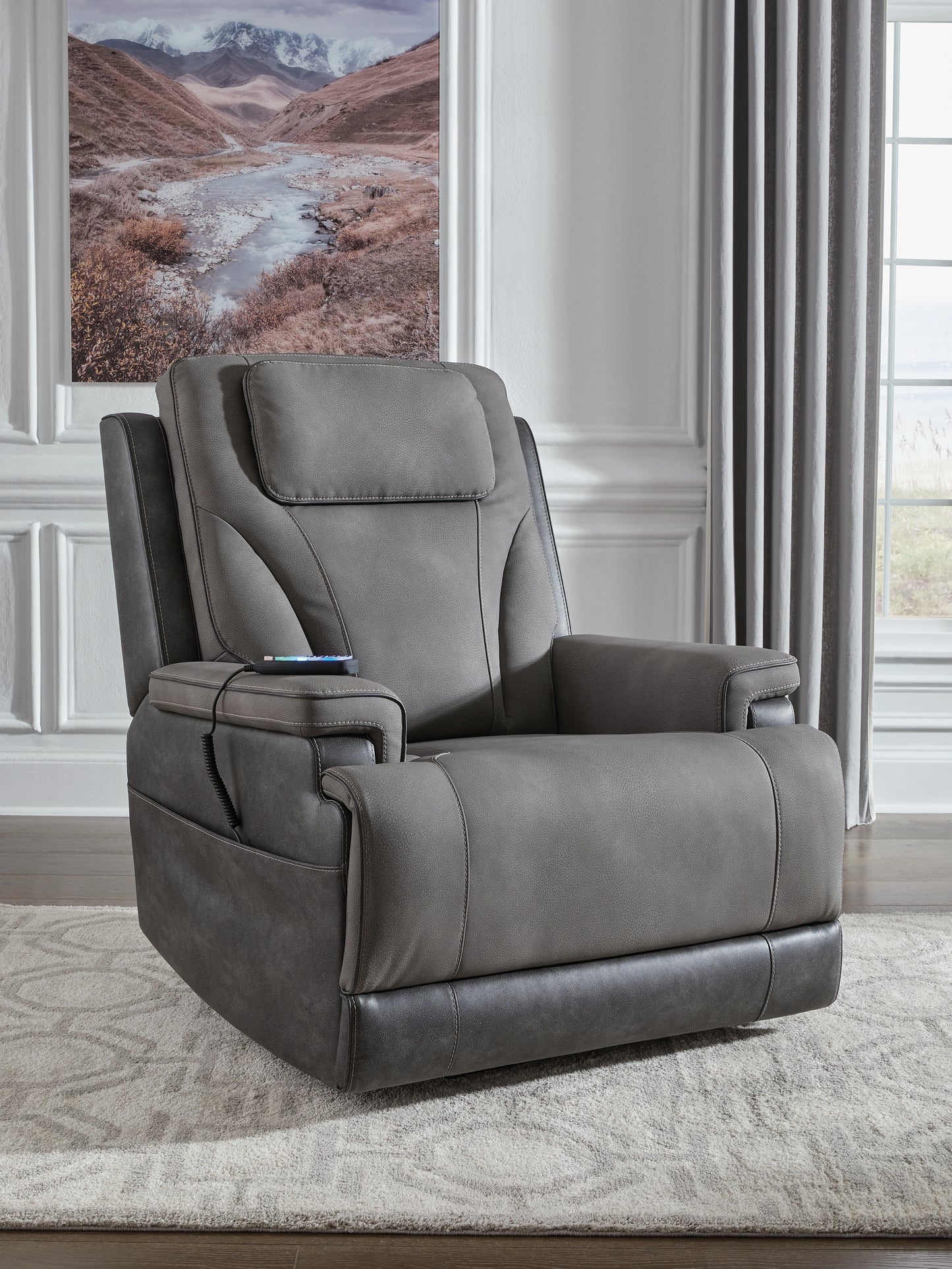 Pines Furniture Outlet - Ashley Furniture - 4Z-Peaceful Pause Living Room - Power Lift Recliner / Slate - PC1210412