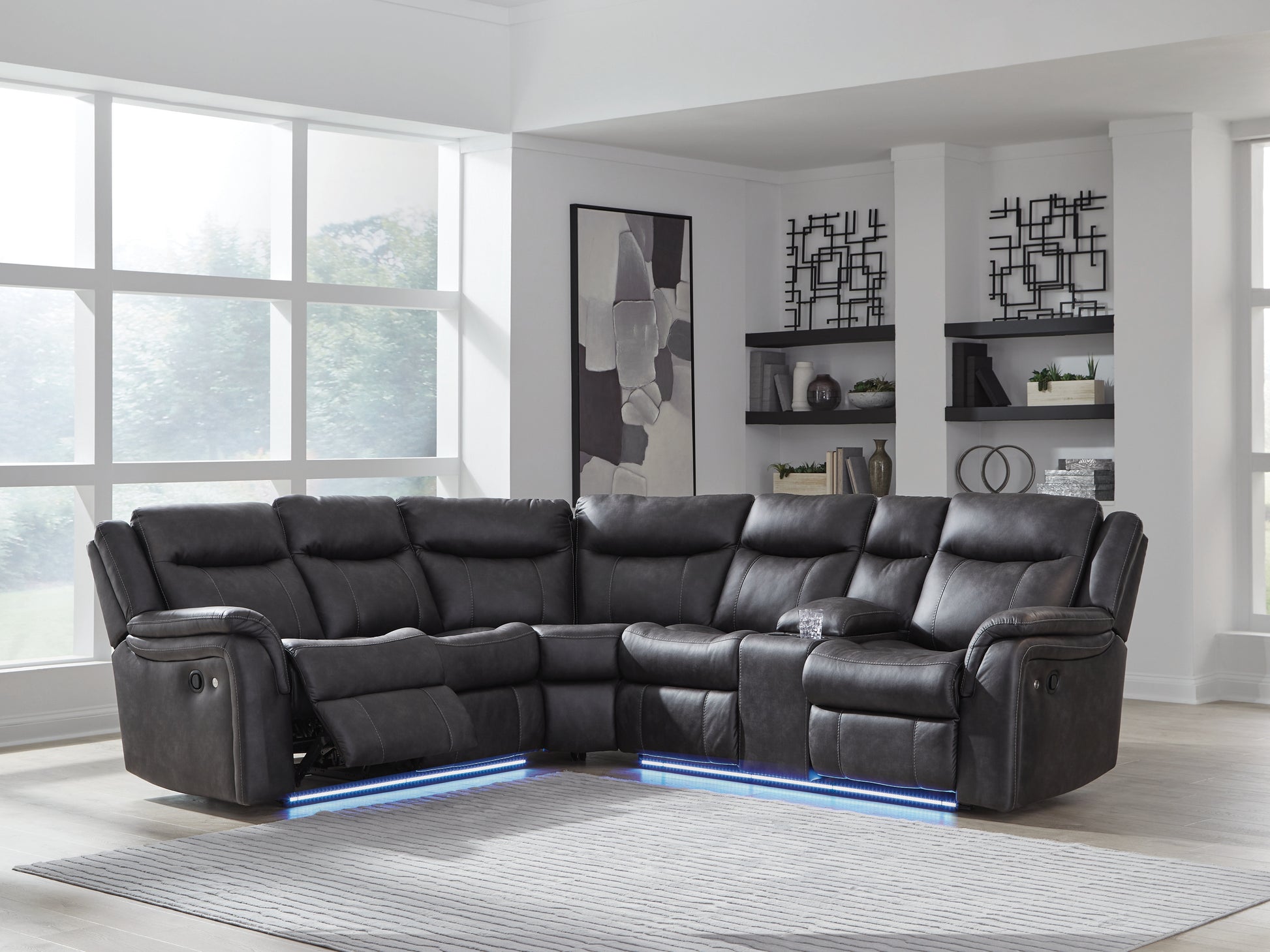 Pines Furniture Outlet - Ashley Furniture - Sultan Meadow Sectional - 2-Piece Reclining Sectional / Carbon - PC13001S1