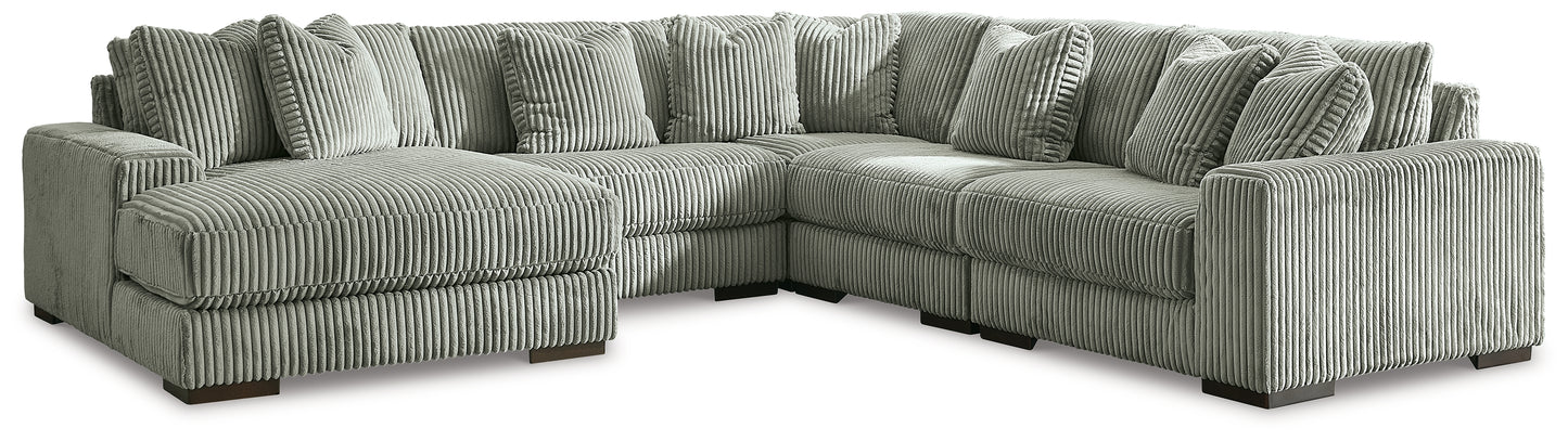 Pines Furniture Outlet - Ashley Furniture - Lindyn Sectional - RAF 5-Piece Sectional with Chaise / Fog - 21105S6