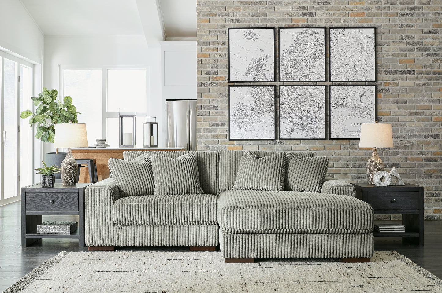 Pines Furniture Outlet - Ashley Furniture - Lindyn Sectional - RAF 2-Piece Sectional with Chaise / Fog - 21105S4