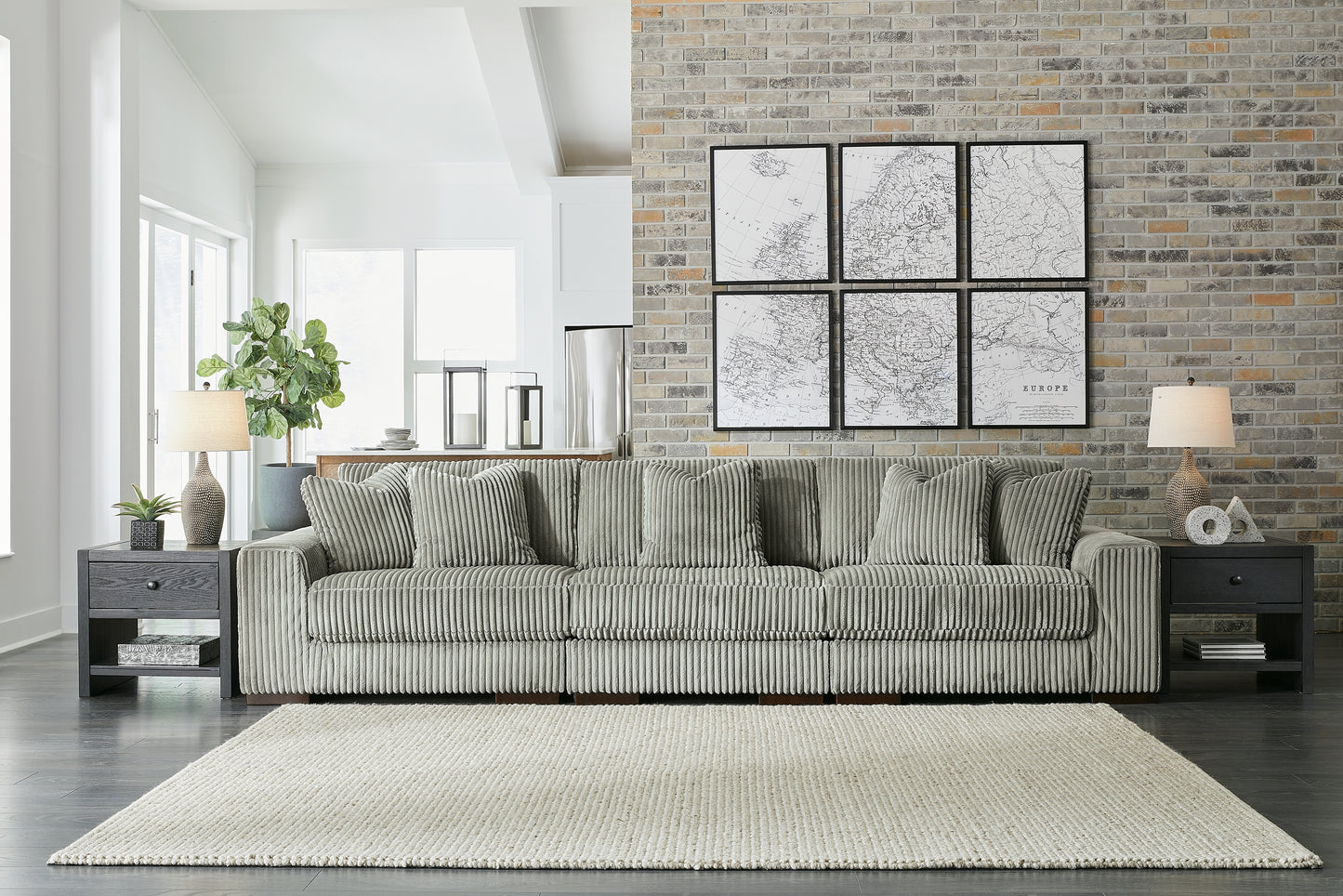 Pines Furniture Outlet - Ashley Furniture - Lindyn Sectional - RAF 3-Piece Sectional Sofa / Fog - 21105S14