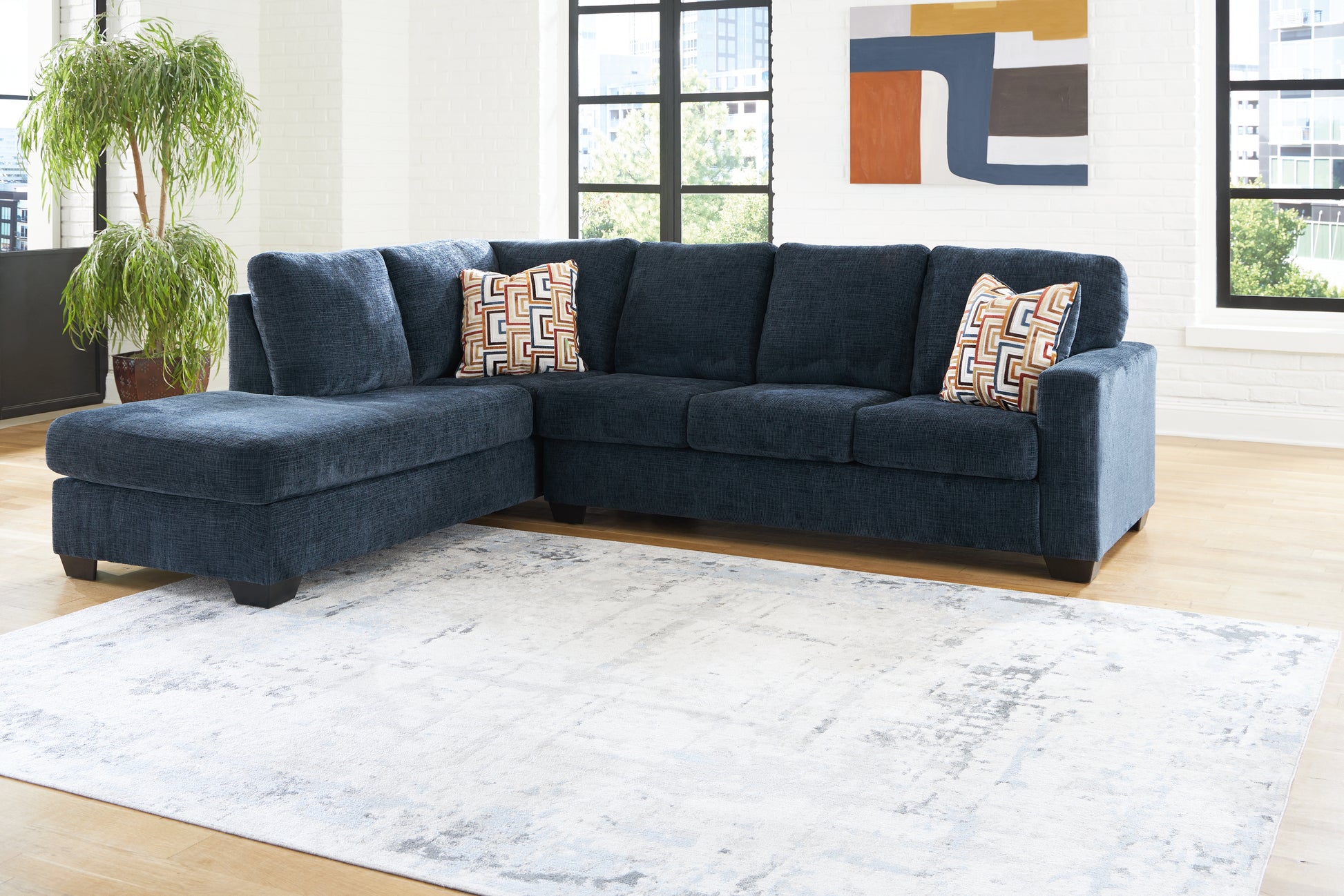 Pines Furniture Outlet - Ashley Furniture - Aviemore Sectional - LAF 2-Piece Sectional with Chaise / Ink - 24303S2