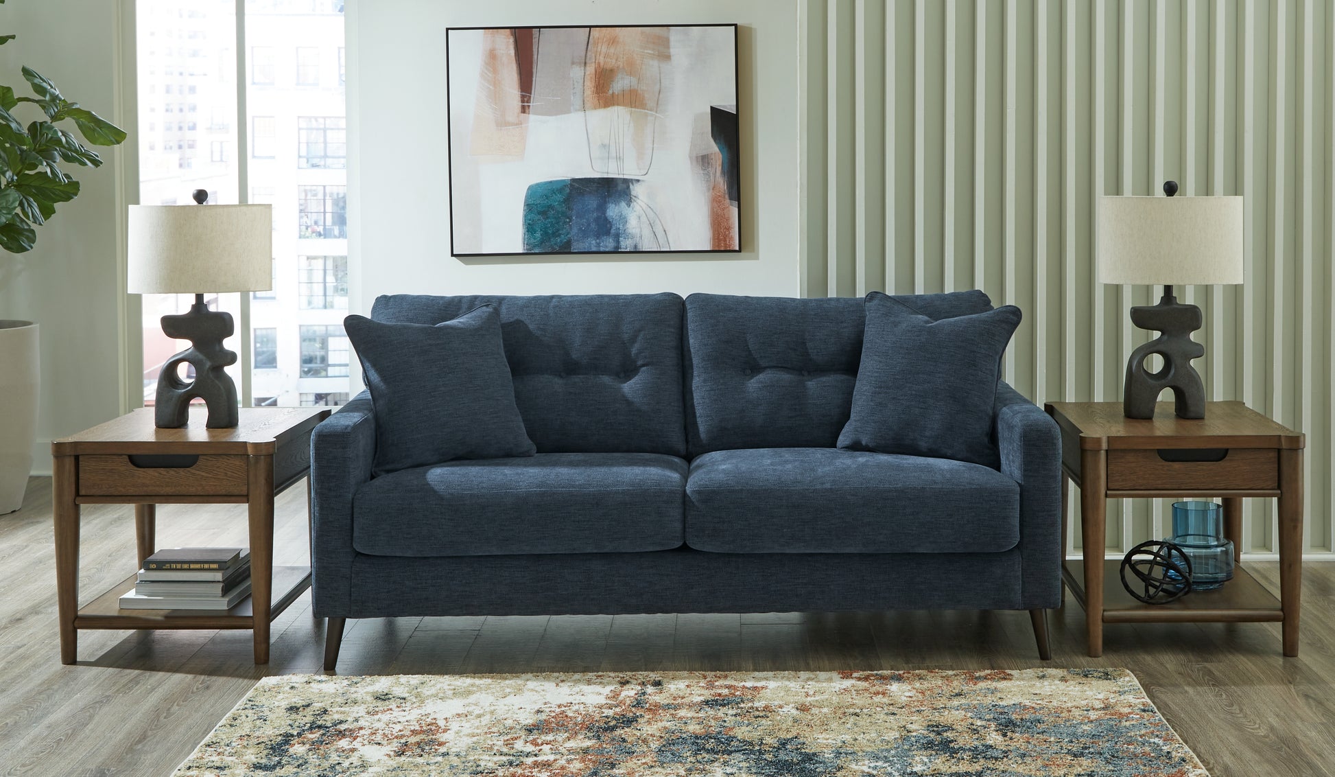Pines Furniture Outlet - Ashley Furniture - Bixler Living Room - RAF Corner Chaise / Navy - 2610617