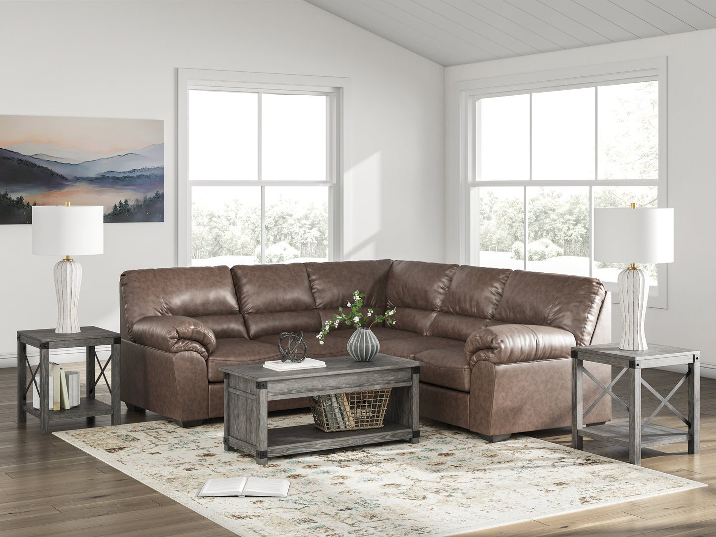 Pines Furniture Outlet - Ashley Furniture - WillowBend Sectional - RAF 2-Piece Sectional / Umber - PC27705S1
