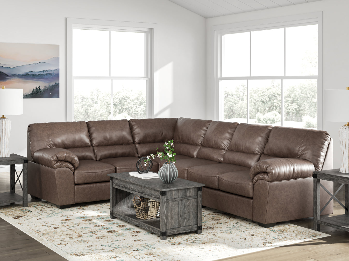 Pines Furniture Outlet - Ashley Furniture - WillowBend Sectional - LAF 3-Piece Sectional / Umber - PC27705S4