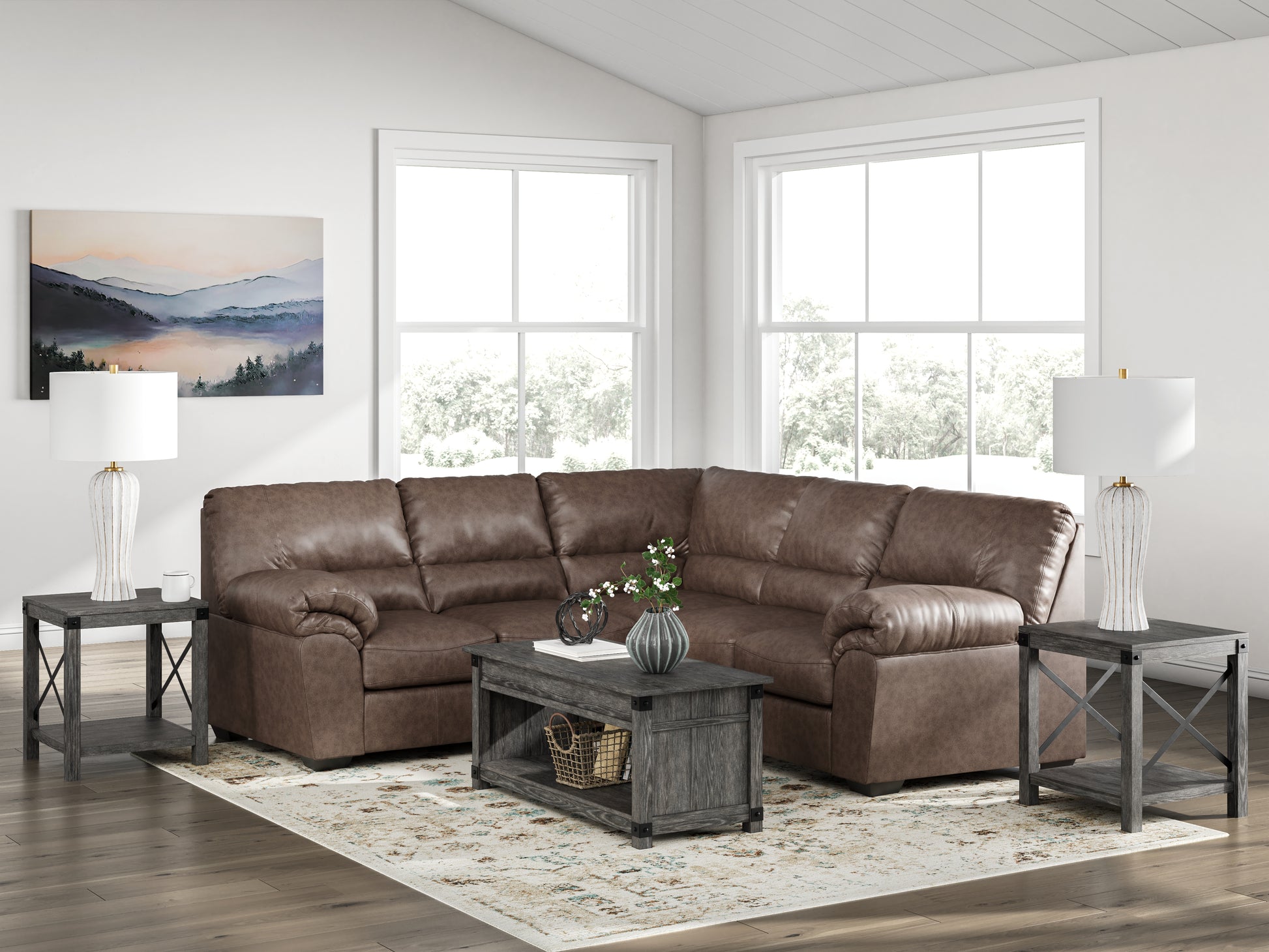 Pines Furniture Outlet - Ashley Furniture - WillowBend Sectional - RAF 3-Piece Sectional / Caramel - PC27704S3