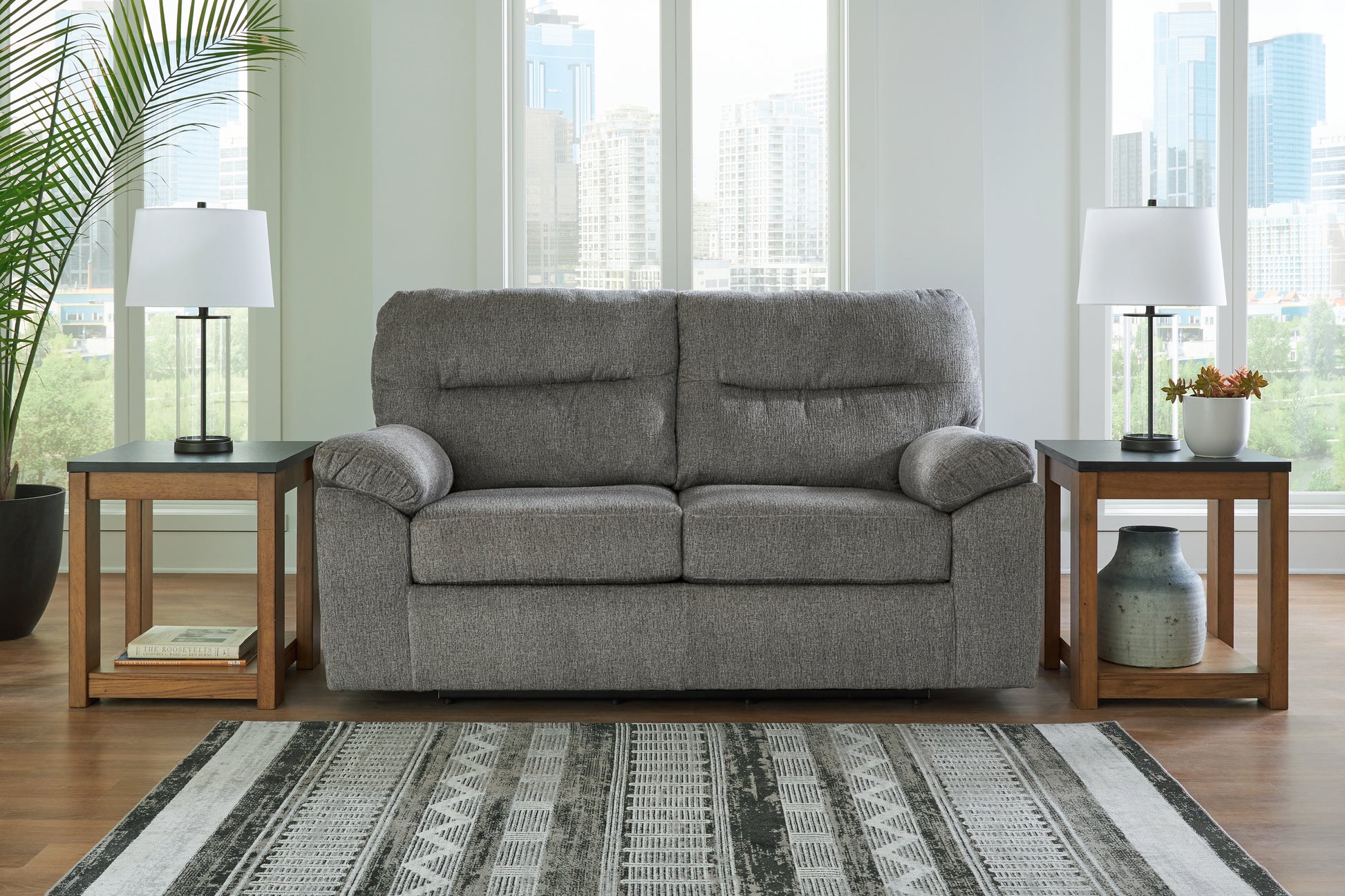 Pines Furniture Outlet - Ashley Furniture - Bindura Living Room - Glider Loveseat / Mineral - 3030578