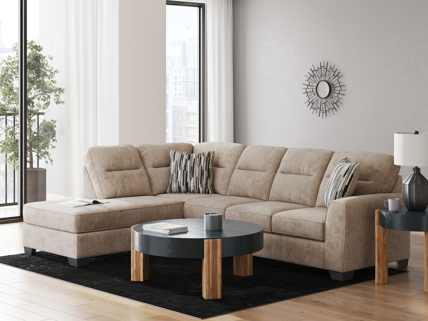 Pines Furniture Outlet - Ashley Furniture - Olten Sectional - RAF 2-Piece Sectional with Chaise / Mocha - 31304S1