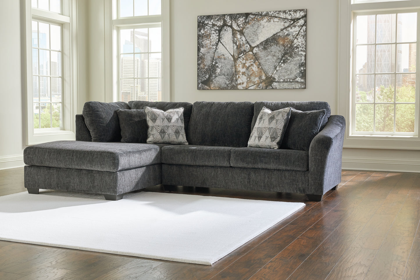 Pines Furniture Outlet - Ashley Furniture - Biddeford Sectional - RAF 2-Piece Sectional with Chaise / Shadow - 35504S1