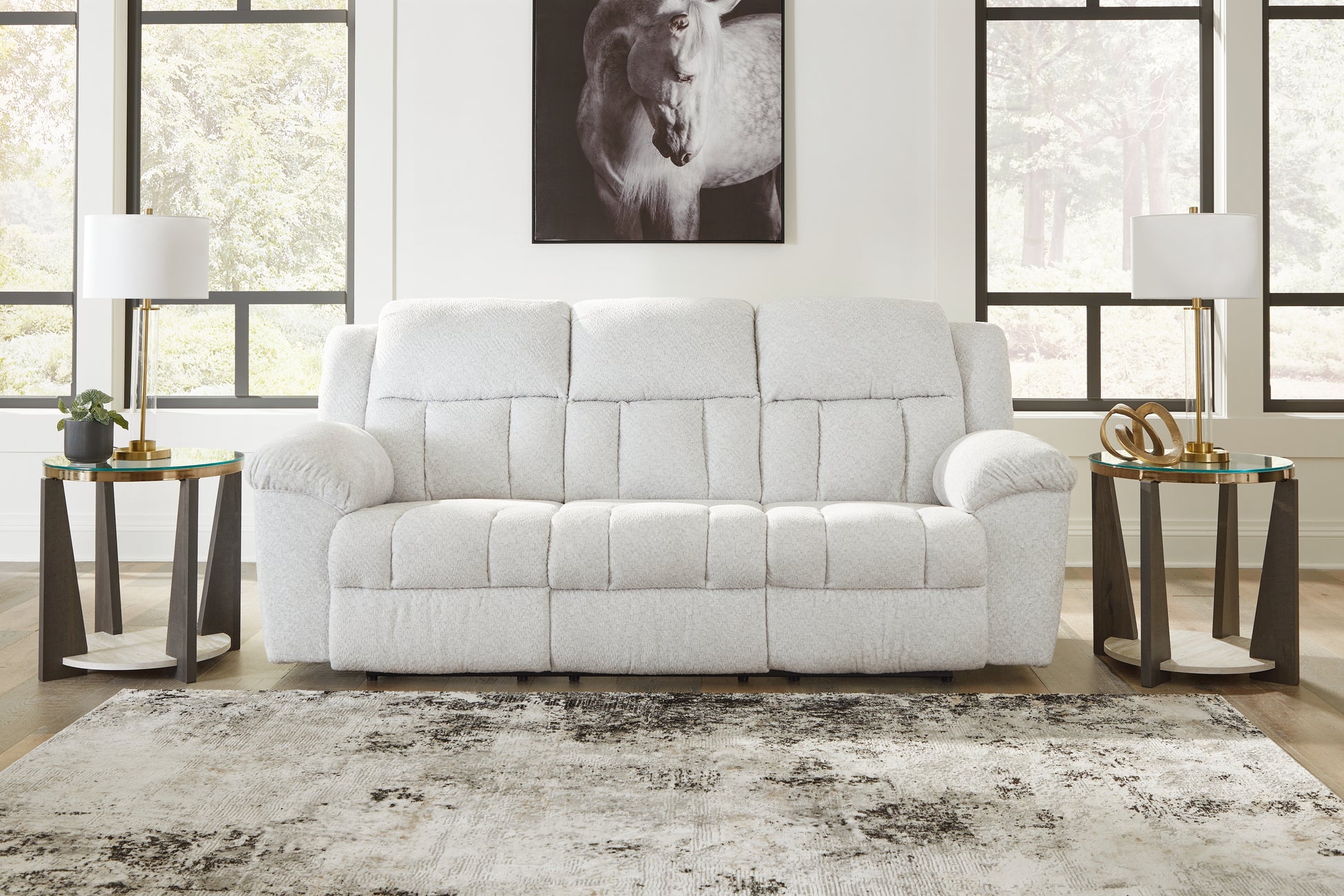 Pines Furniture Outlet - Ashley Furniture - Frohn Living Room - Reclining Sofa / Snow - 3740588
