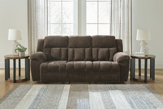 Pines Furniture Outlet - Ashley Furniture - Frohn Living Room - DBL Rec Loveseat w/Console / Chocolate - 3740794