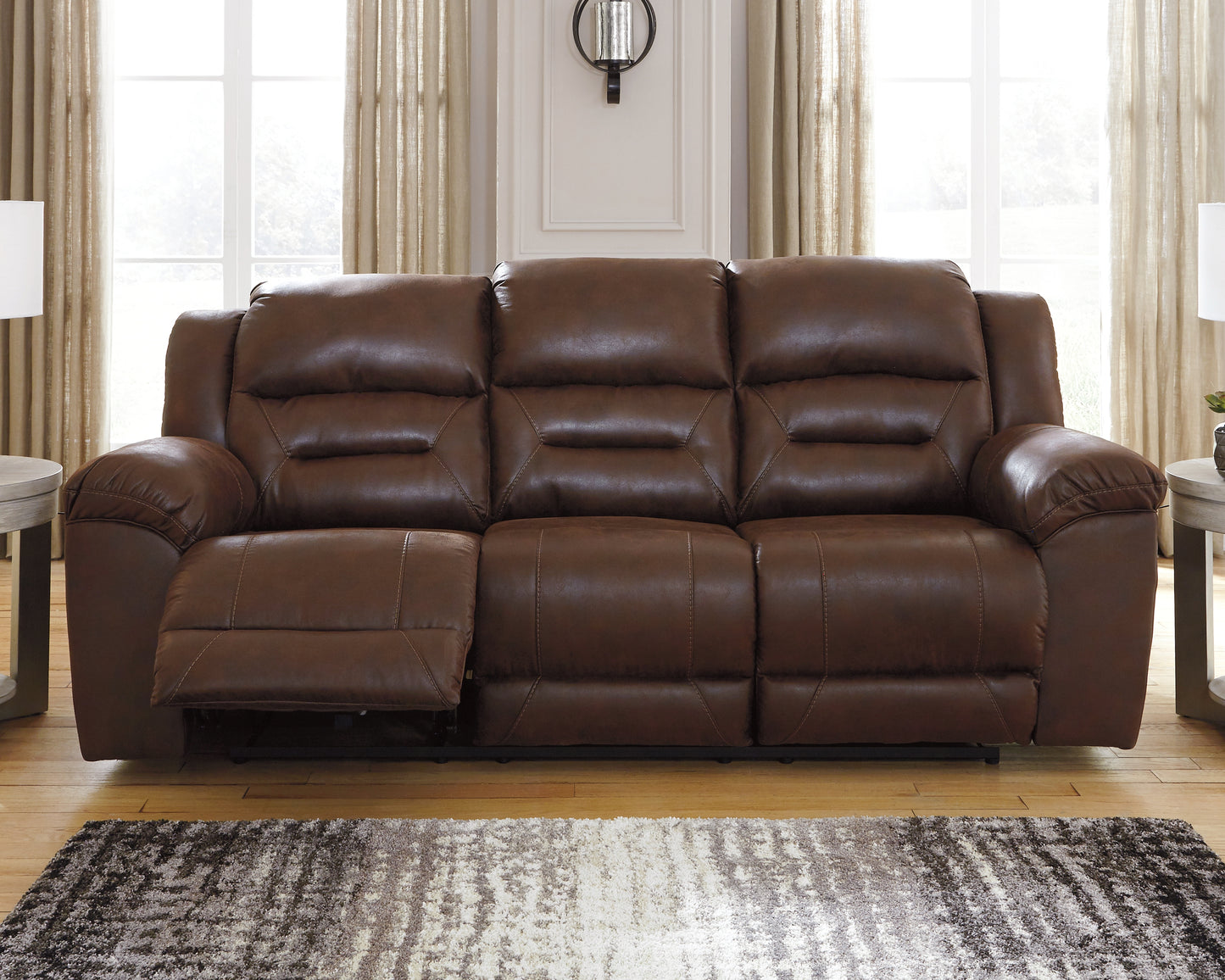 Pines Furniture Outlet - Ashley Furniture - Stoneland Living Room - Reclining Power Sofa / Chocolate - 3990487