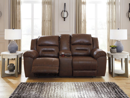 Pines Furniture Outlet - Ashley Furniture - Stoneland Living Room - DBL REC PWR Loveseat w/Console / Chocolate - 3990496