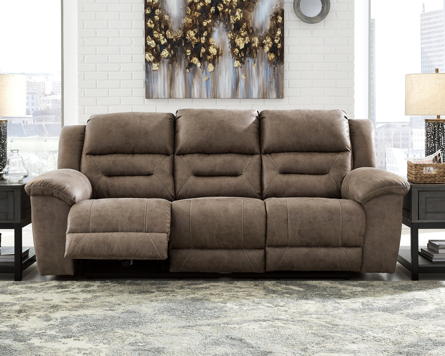 Pines Furniture Outlet - Ashley Furniture - Stoneland Living Room - Reclining Sofa / Fossil - 3990588