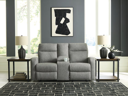 Pines Furniture Outlet - Ashley Furniture - Gauntlet Living Room - DBL Rec Loveseat w/Console / Sterling - PC4220494