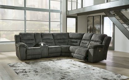 Pines Furniture Outlet - Ashley Furniture - Nettington Sectional - 3-Piece Power Reclining Sectional / Smoke - 44101S1