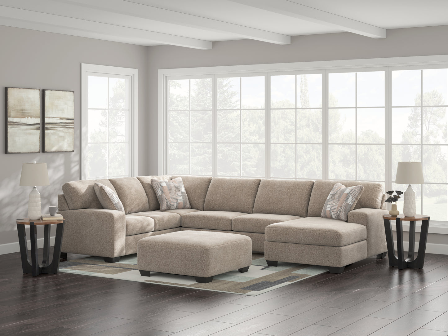 Pines Furniture Outlet - Ashley Furniture - Newellen Sectional - LAF 3-Piece Sectional with Chaise / Hemp - 48404S2