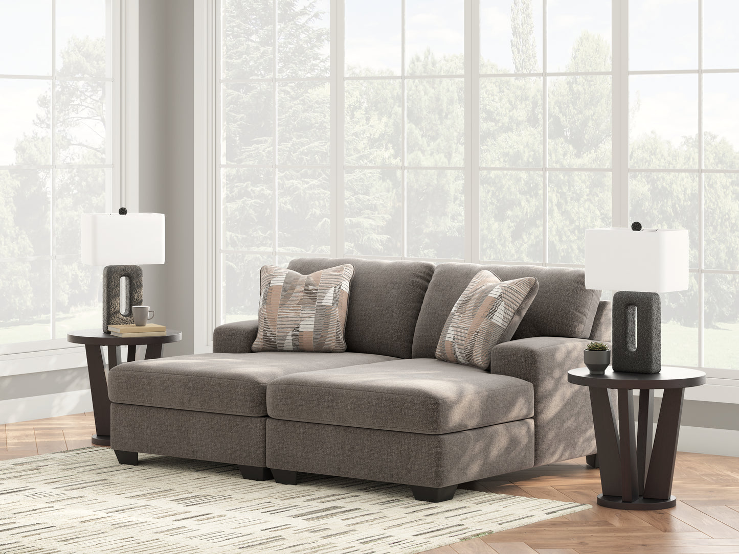 Pines Furniture Outlet - Ashley Furniture - Newellen Sectional - RAF 2-Piece Super Chaise / Greystone - 48405S4
