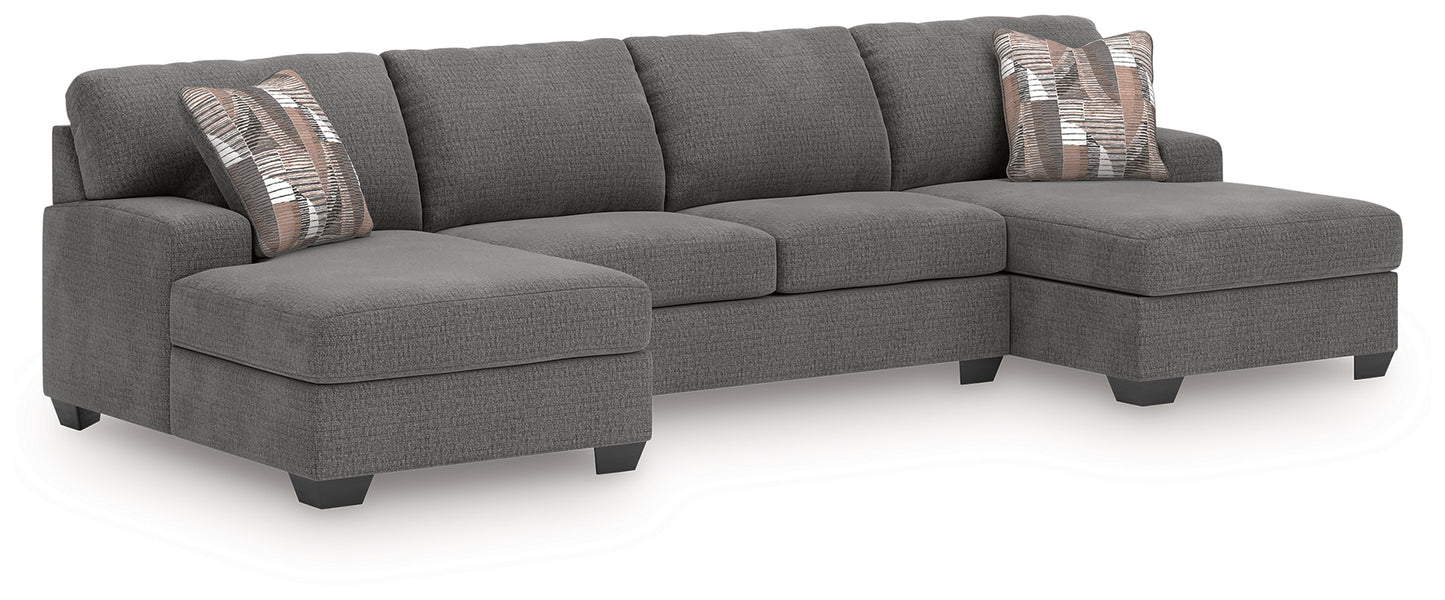 Pines Furniture Outlet - Ashley Furniture - Newellen Sectional - RAF 3-Piece Sectional with Double Chaise / Greystone - 48405S3