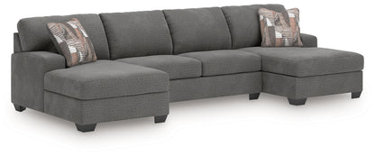 Pines Furniture Outlet - Ashley Furniture - Newellen Sectional - RAF 3-Piece Sectional with Double Chaise / Greystone - 48405S3