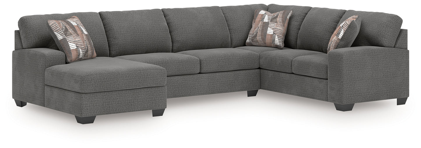 Pines Furniture Outlet - Ashley Furniture - Newellen Sectional - RAF 3-Piece Sectional with Chaise / Greystone - 48405S1