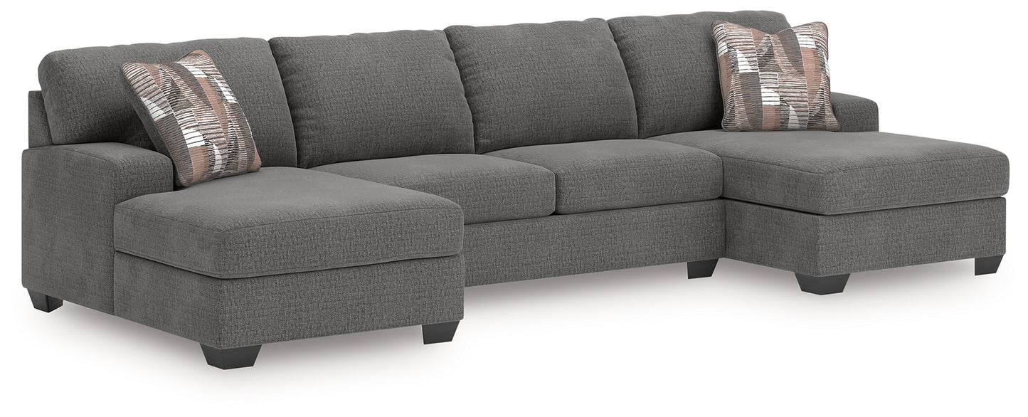 Pines Furniture Outlet - Ashley Furniture - Newellen Sectional - RAF 3-Piece Sleeper Sectional with Double Chaise / Greystone - 48405S7