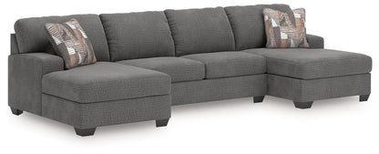 Pines Furniture Outlet - Ashley Furniture - Newellen Sectional - RAF 3-Piece Sleeper Sectional with Double Chaise / Greystone - 48405S7