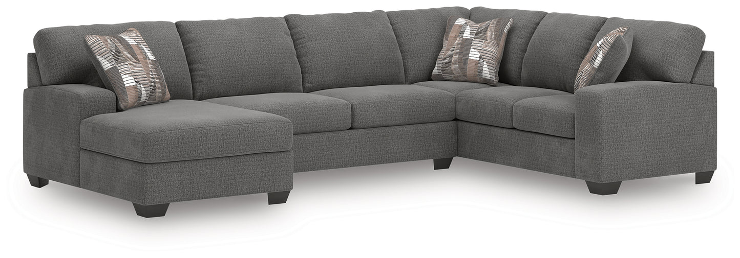 Pines Furniture Outlet - Ashley Furniture - Newellen Sectional - RAF 3-Piece Sleeper Sectional with Chaise / Greystone - 48405S5