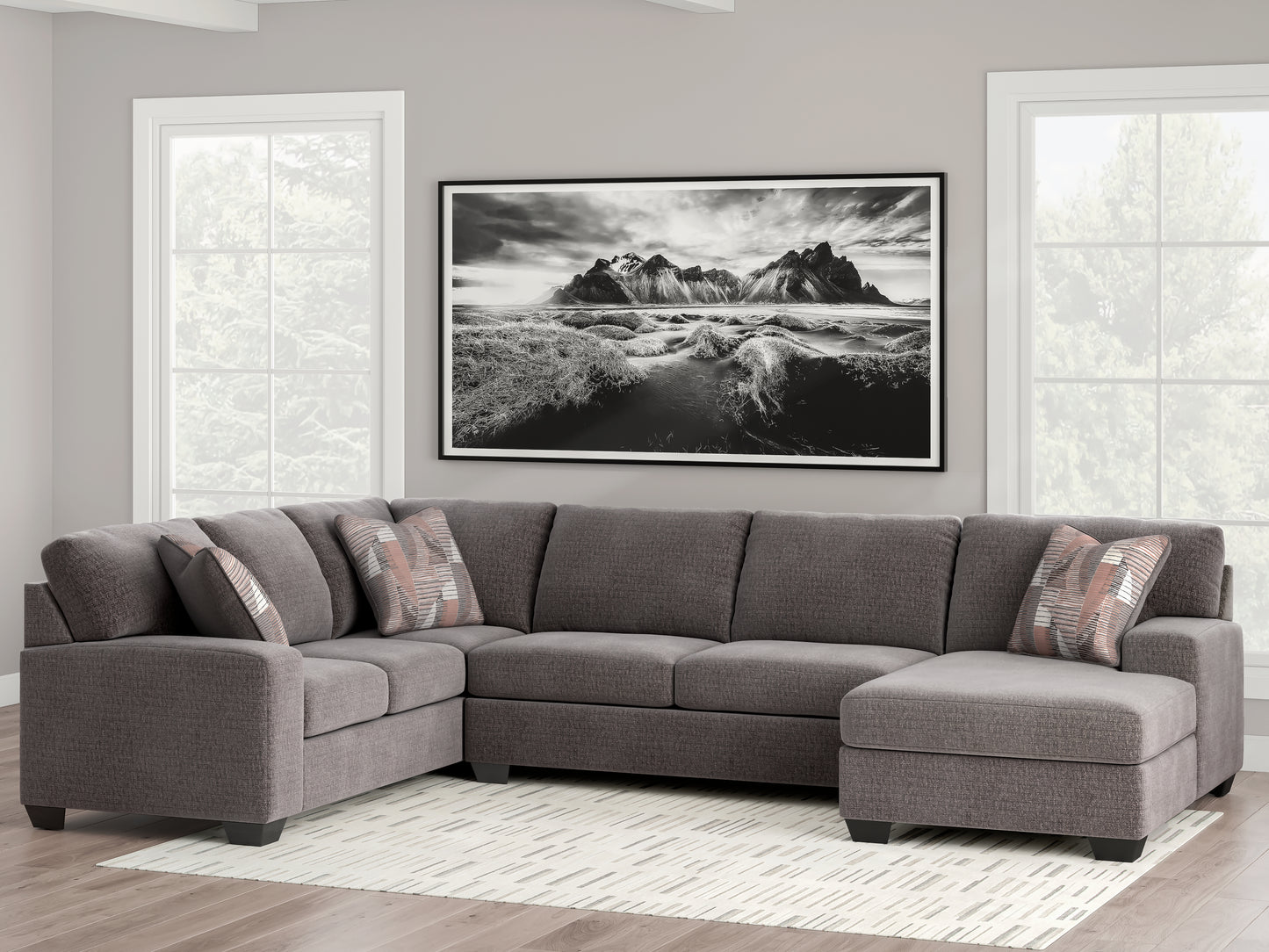 Pines Furniture Outlet - Ashley Furniture - Newellen Sectional - LAF 3-Piece Sectional with Chaise / Greystone - 48405S2