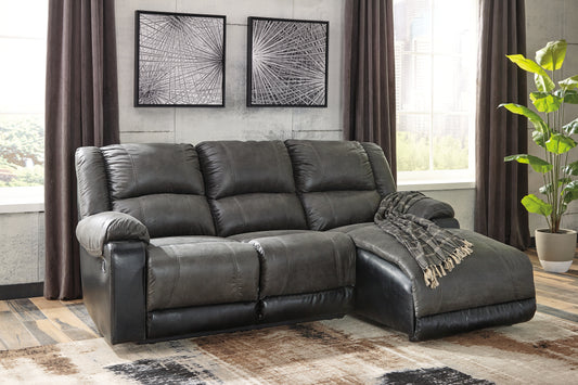 Pines Furniture Outlet - Ashley Furniture - Nantahala Sectional - 3-Piece Reclining Sectional with Chaise / Slate - 50301S9