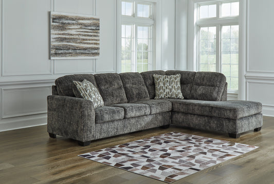 Pines Furniture Outlet - Ashley Furniture - Lonoke Sectional - LAF 2-Piece Sectional with Chaise / Gunmetal - 50504S2