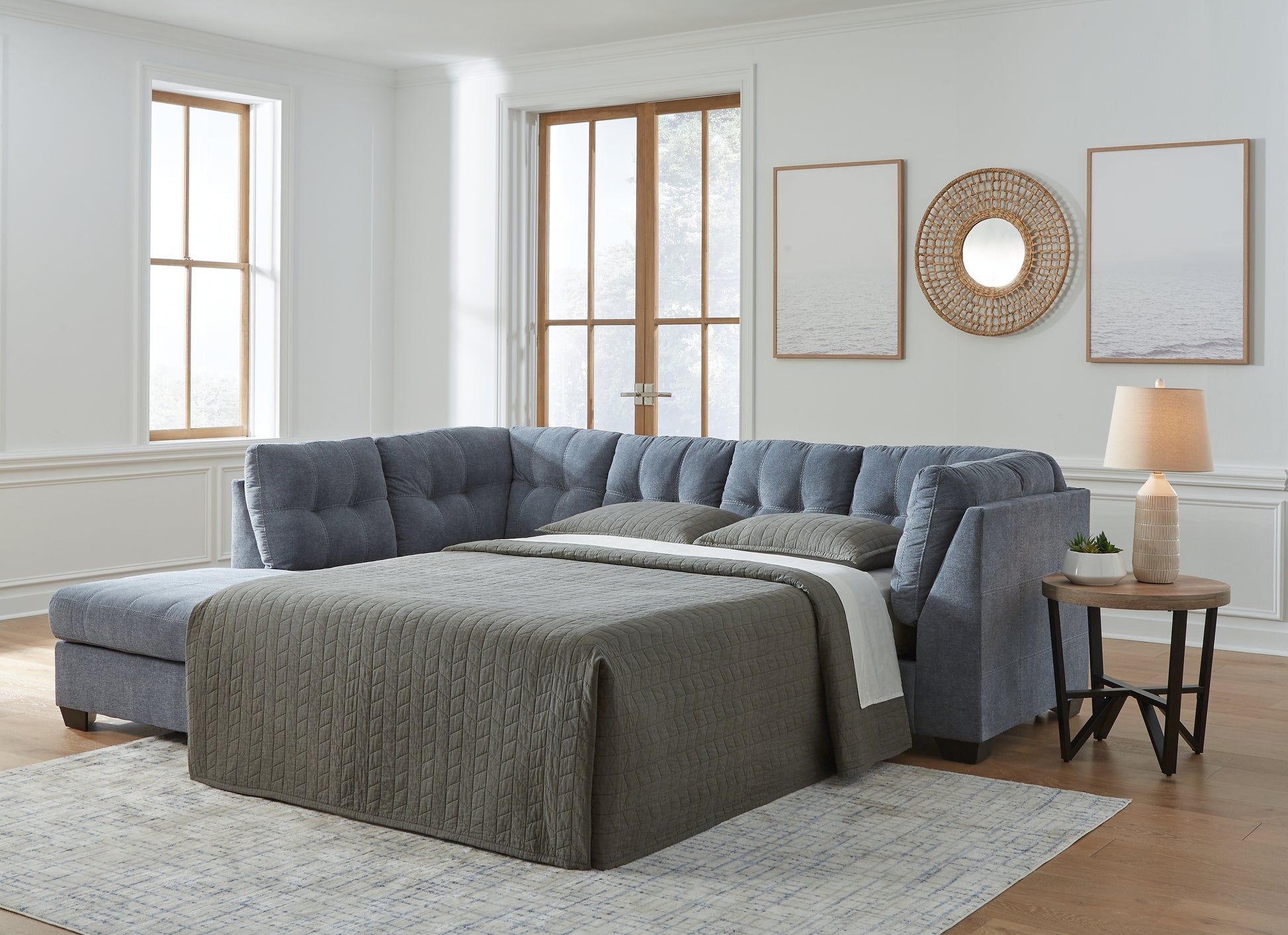 Pines Furniture Outlet - Ashley Furniture - Marleton Sectional - RAF 2-Piece Sectional with Chaise / Denim - 55303S1