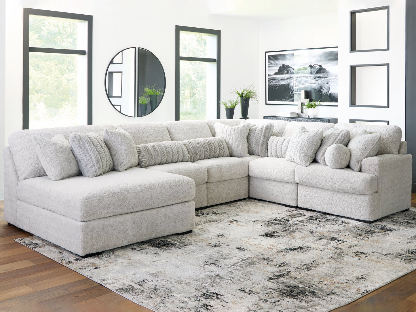 Pines Furniture Outlet - Ashley Furniture - Cuddle Plush Sectional - 6-Piece Sectional with Chaise / Arctic - PC59106S8