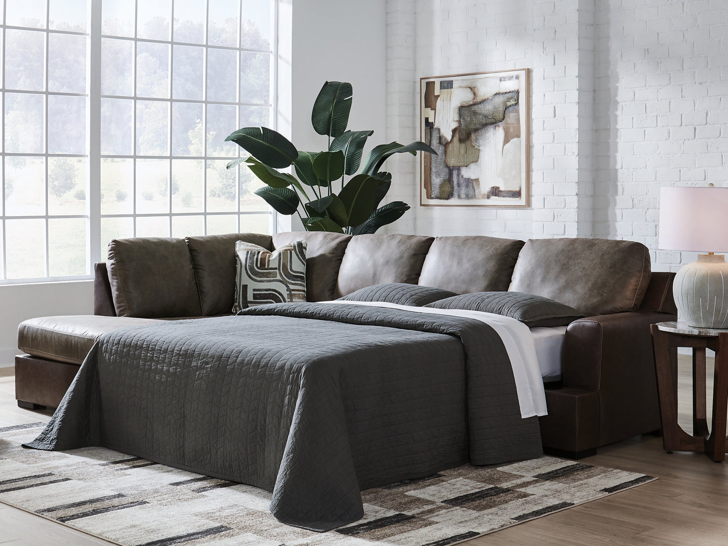 Pines Furniture Outlet - Ashley Furniture - Castille Way Sectional - RAF 2-Piece Sleeper Sectional with Chaise / Fossil - PC62703S4