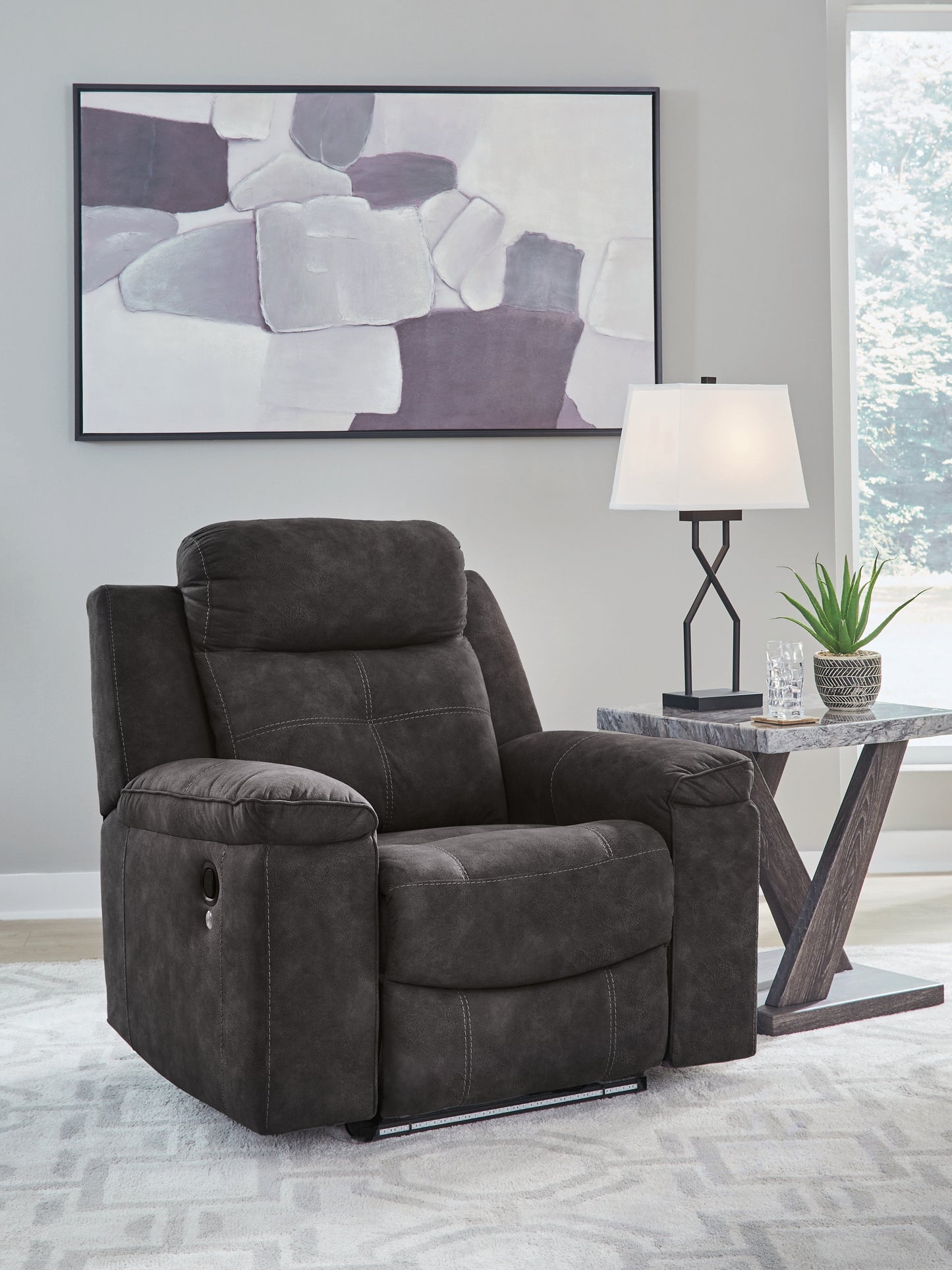 Pines Furniture Outlet - Ashley Furniture - Brysonview Living Room - Zero Wall Recliner / Charcoal - 6360529