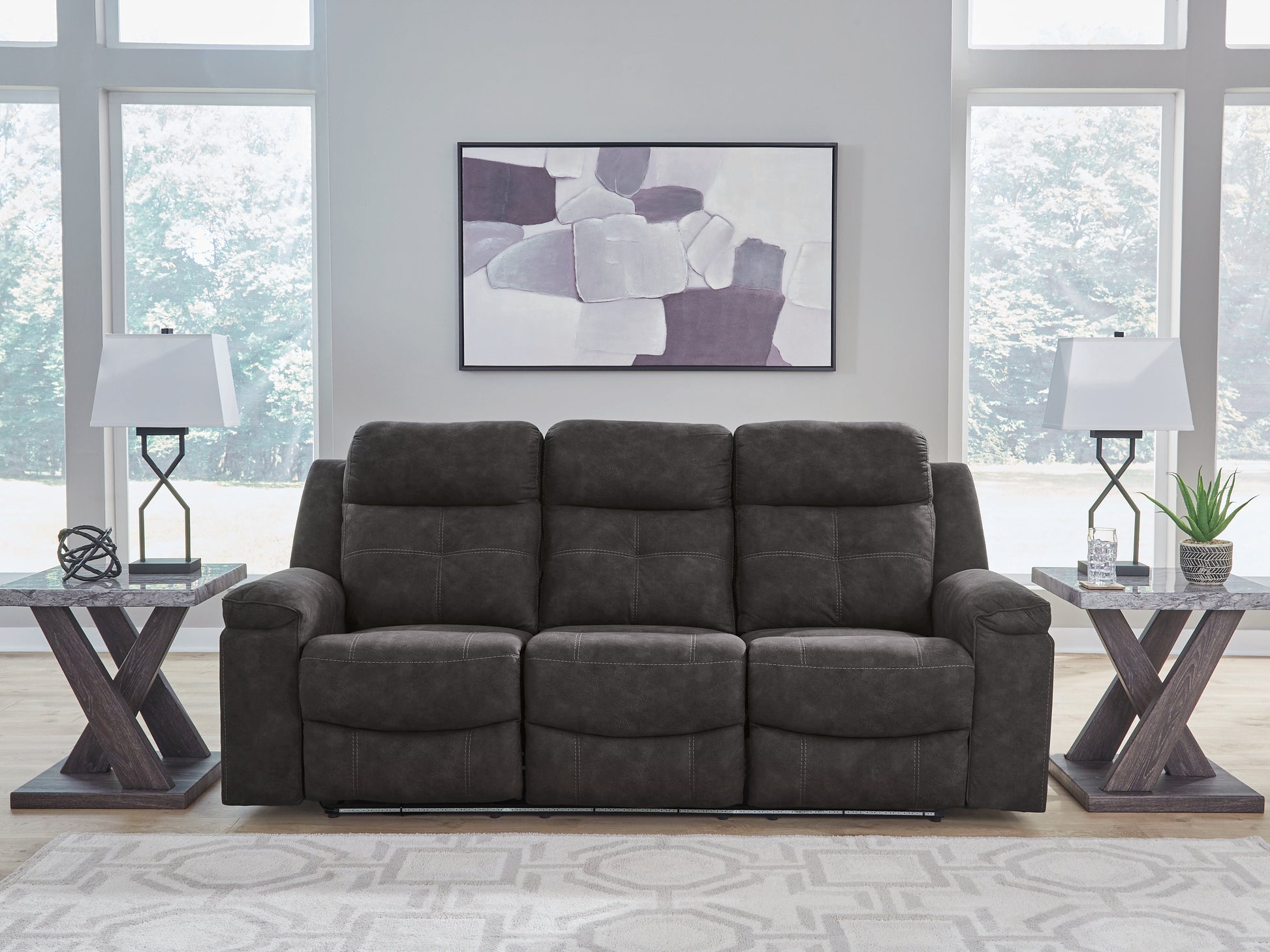 Pines Furniture Outlet - Ashley Furniture - Brysonview Living Room - Reclining Sofa / Charcoal - 6360588