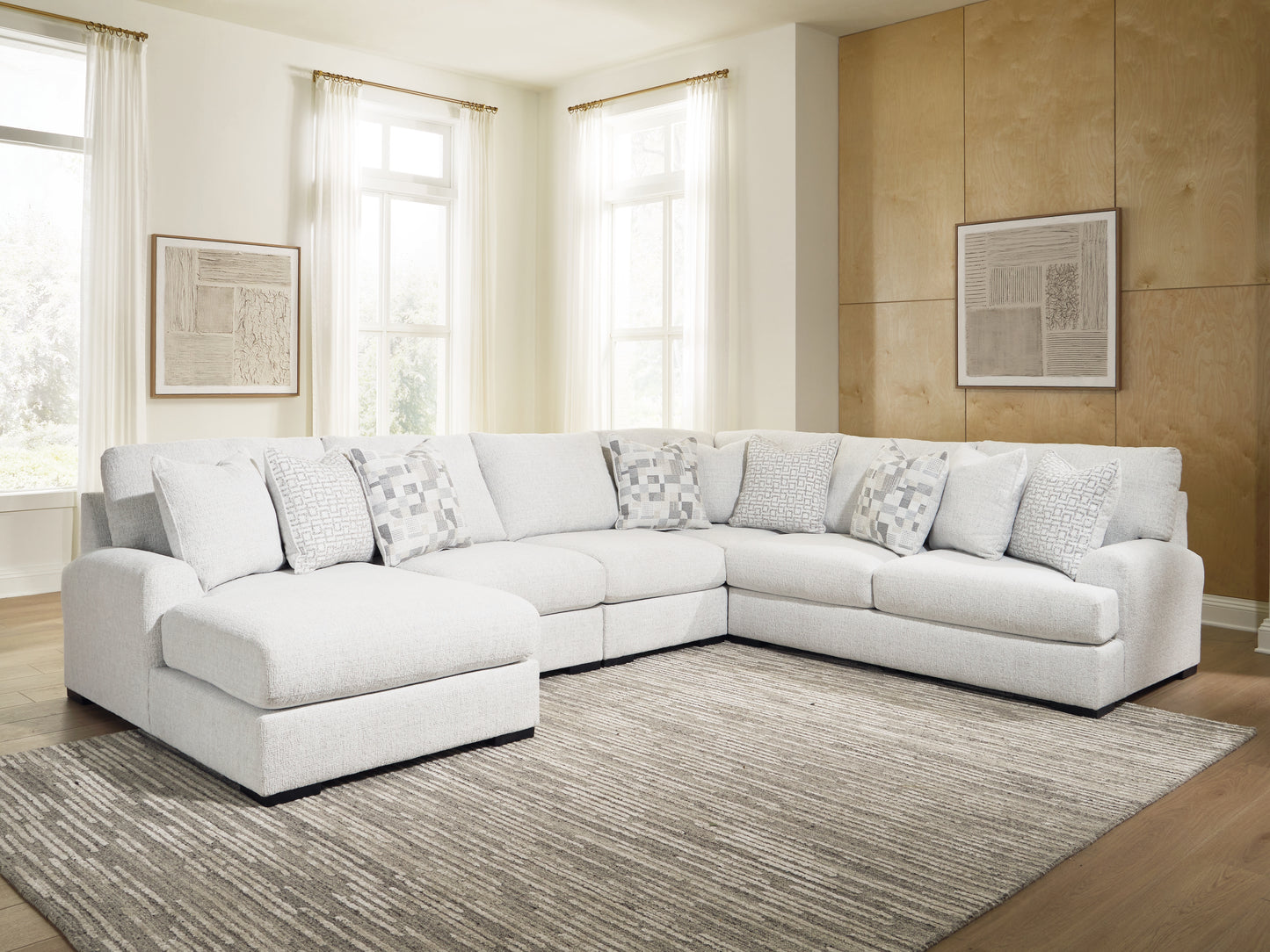 Pines Furniture Outlet - Ashley Furniture - Misty-Lakes Sectional - 5-Piece Sectional with Chaise / Chalk - PC66906S12