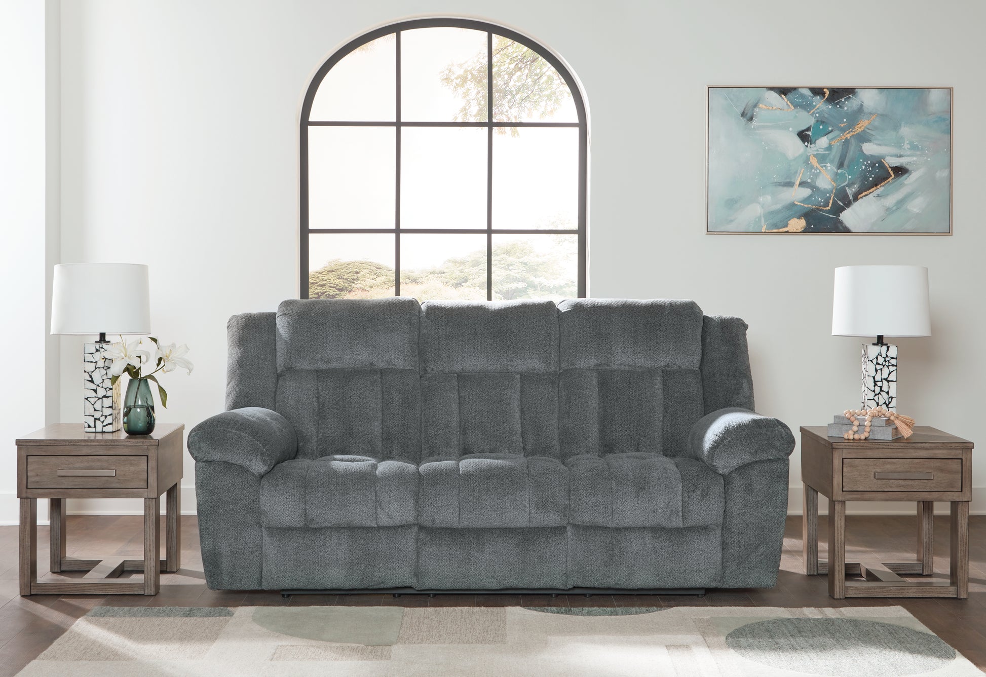 Pines Furniture Outlet - Ashley Furniture - Tip-Off Living Room - PWR REC Sofa with ADJ Headrest / Slate - 6930415