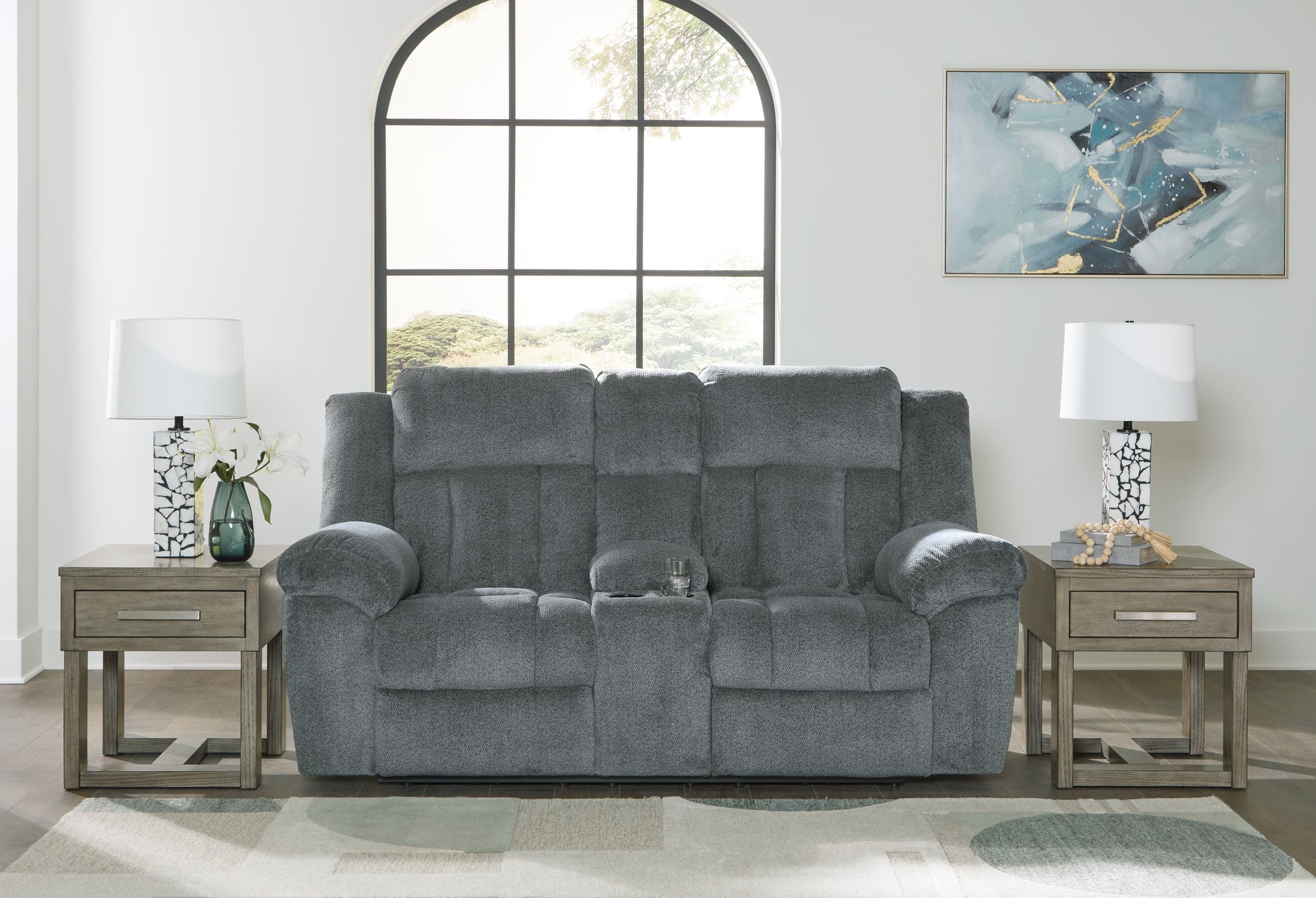 Pines Furniture Outlet - Ashley Furniture - Tip-Off Living Room - PWR REC Loveseat/CON/ADJ HDRST / Slate - 6930418