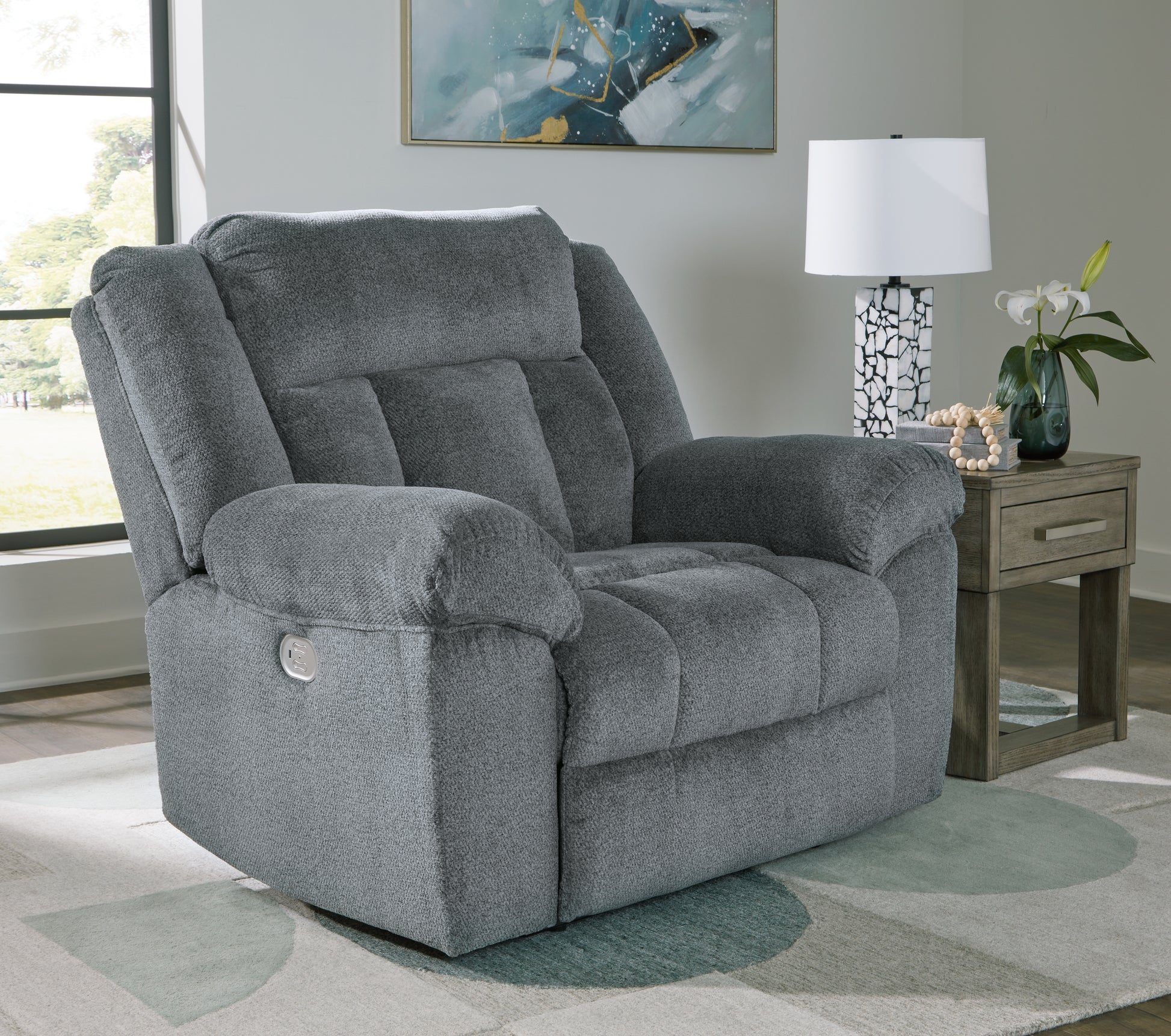 Pines Furniture Outlet - Ashley Furniture - Tip-Off Living Room - PWR Recliner/ADJ Headrest / Slate - 6930482