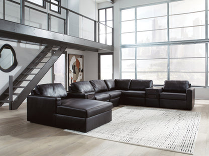 Pines Furniture Outlet - Ashley Furniture - ModMax II Sectional - RAF 8-Piece Sectional with Chaise and Audio Consoles / Black - 74305S47