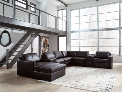 Pines Furniture Outlet - Ashley Furniture - ModMax II Sectional - RAF 8-Piece Sectional with Chaise and Storage Consoles / Black - 74305S43