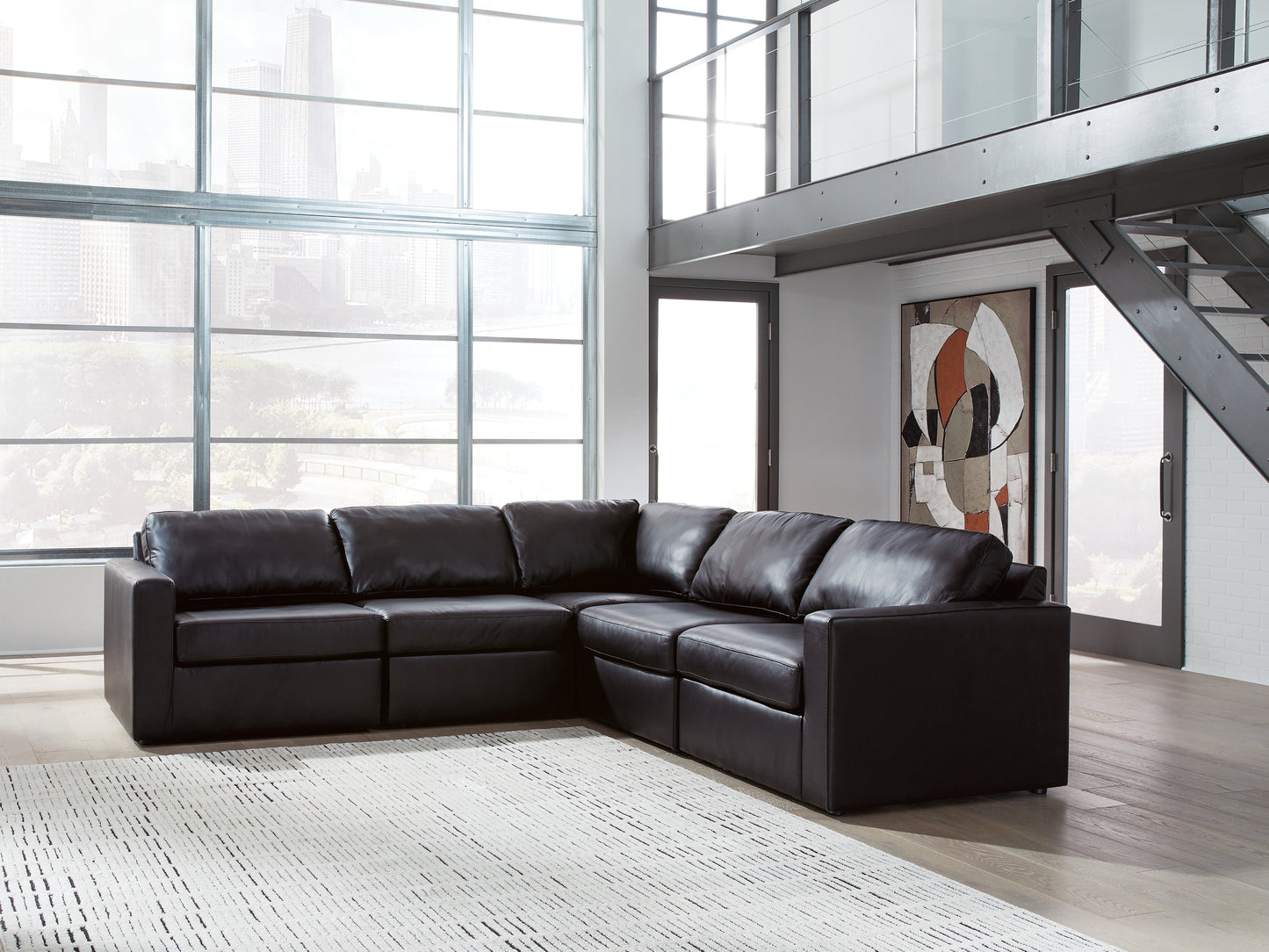 Pines Furniture Outlet - Ashley Furniture - ModMax II Sectional - RAF 5-Piece Sectional / Black - 74305S6
