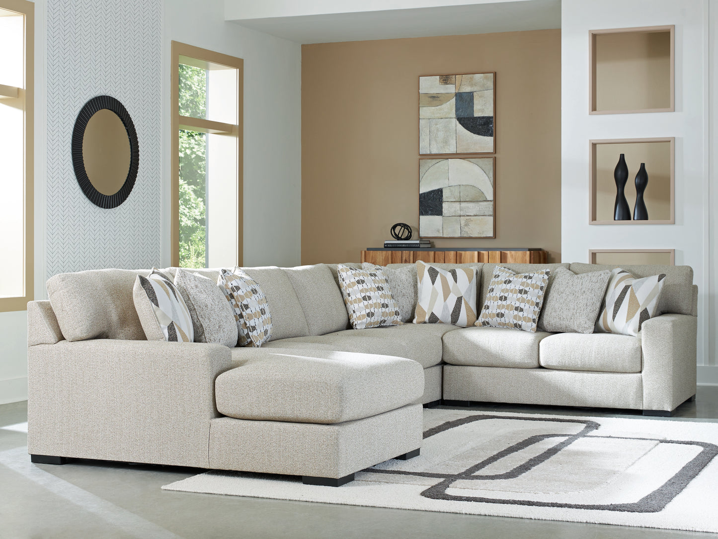 Pines Furniture Outlet - Ashley Furniture - Laurelgrove Sectional - RAF 5-Piece Sectional with Chaise / Pebble - 75105S11