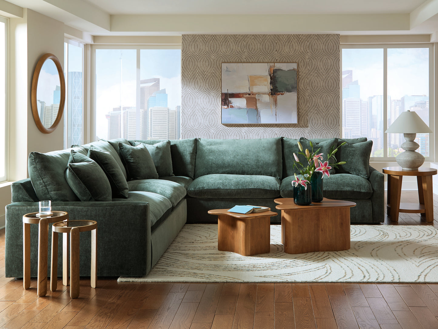 Pines Furniture Outlet - Ashley Furniture - Carriage View Sectional - LAF 3-Piece Sectional / Jade - 78001S1