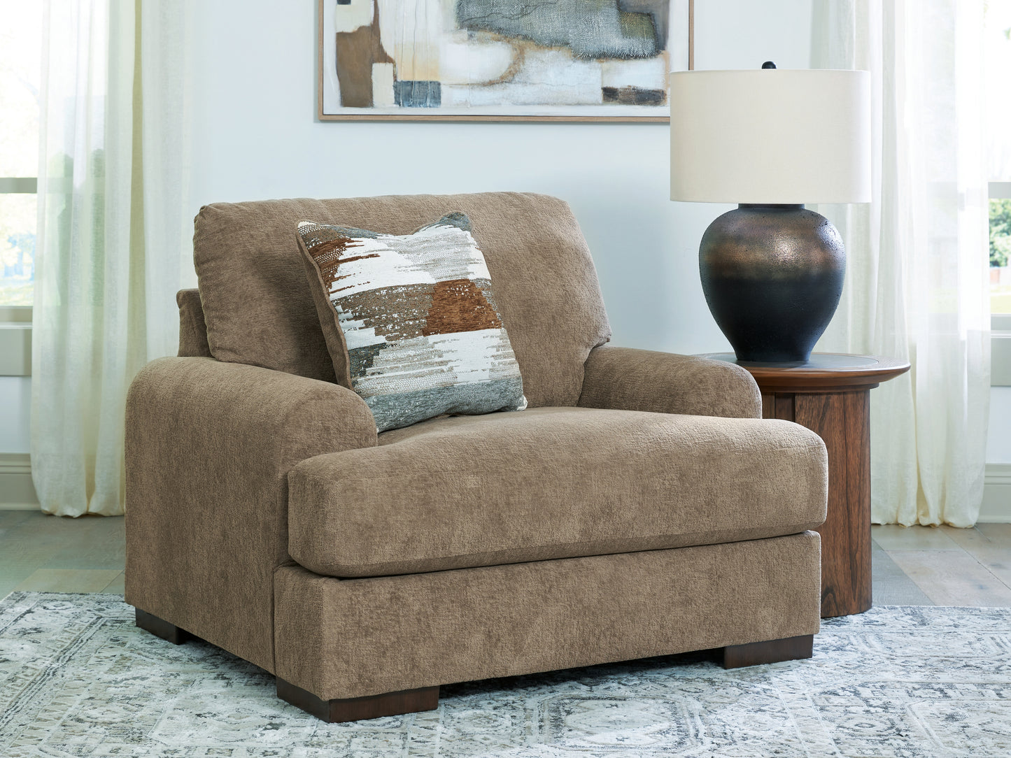 Pines Furniture Outlet - Ashley Furniture - Jayne Park Living Room - Chair and a Half / Pecan - PC8150523