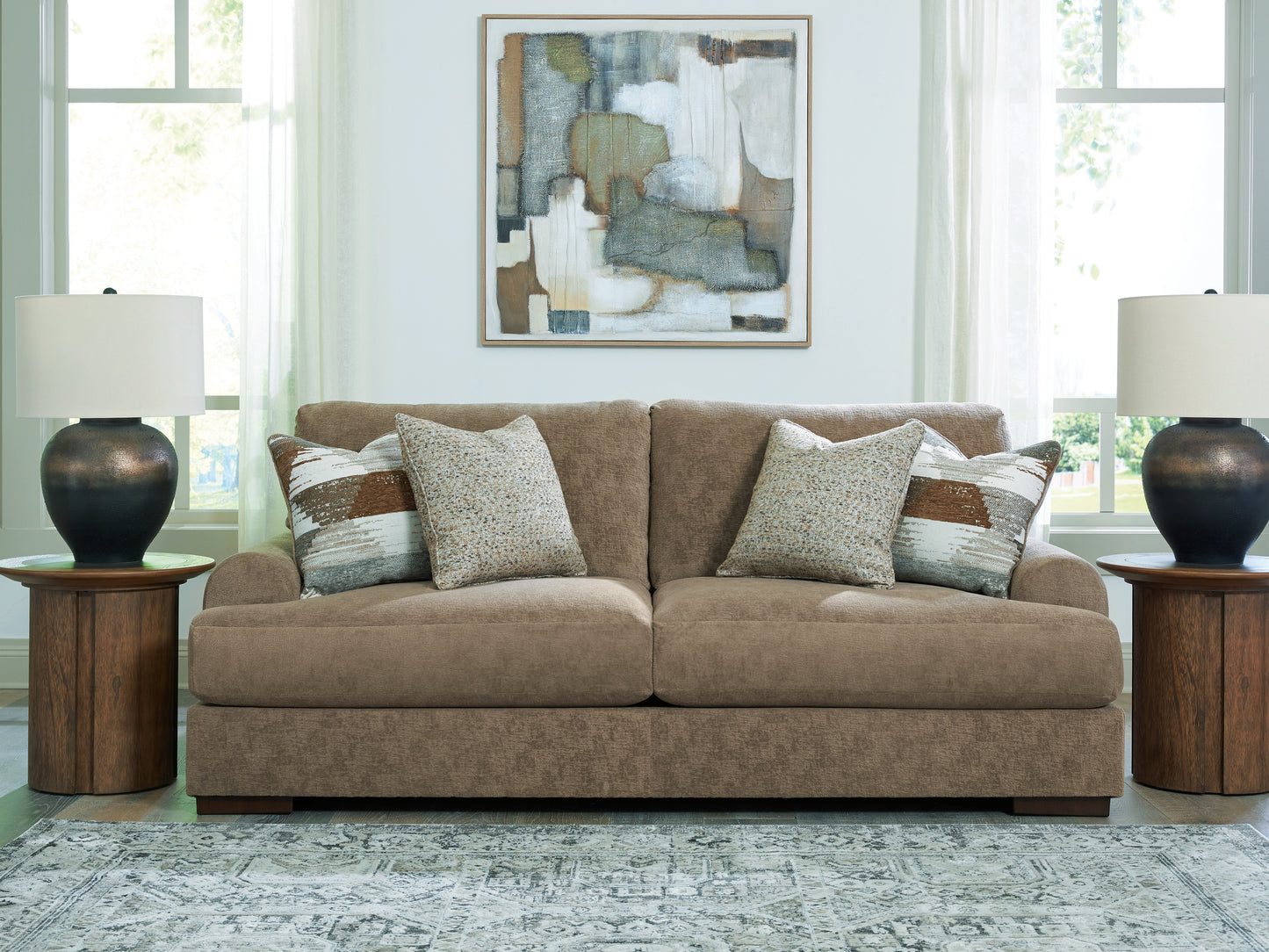 Pines Furniture Outlet - Ashley Furniture - Jayne Park Living Room - Sofa / Pecan - PC8150538