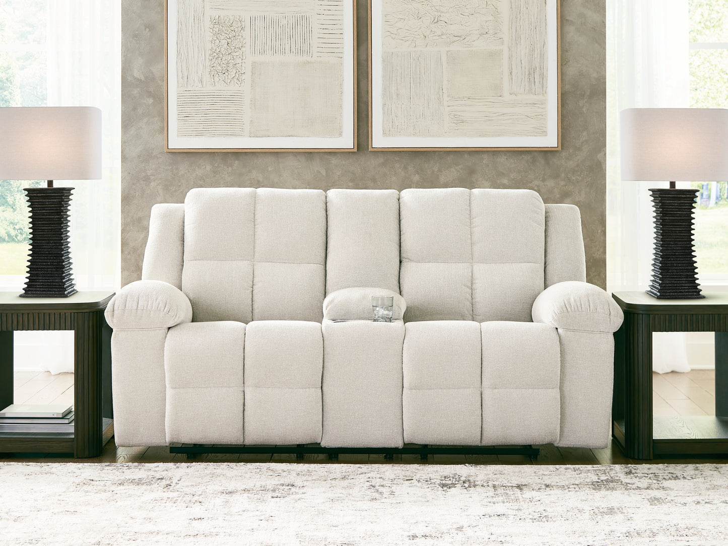 Pines Furniture Outlet - Ashley Furniture - Orlen Living Room - DBL Rec Loveseat w/Console / Winter - 8160294