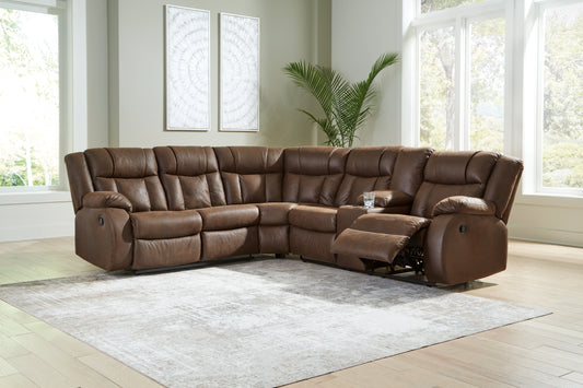 Pines Furniture Outlet - Ashley Furniture - Trail Boys Sectional - 2-Piece Reclining Sectional / Walnut - 82703S1